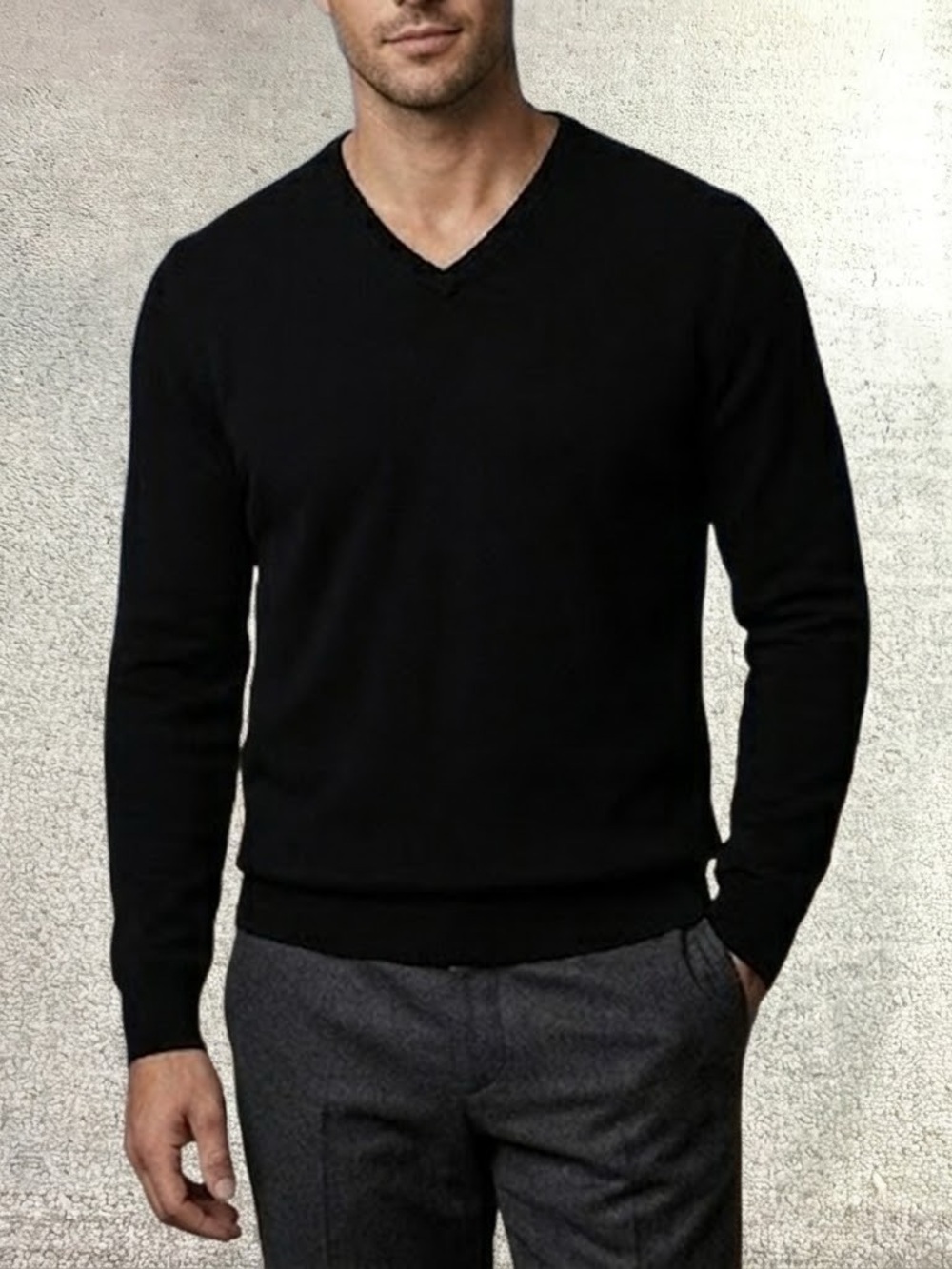 NEW Size XL Chatham Road Black Cashmere Cotton Blend V-neck Long Sleeve Sweater